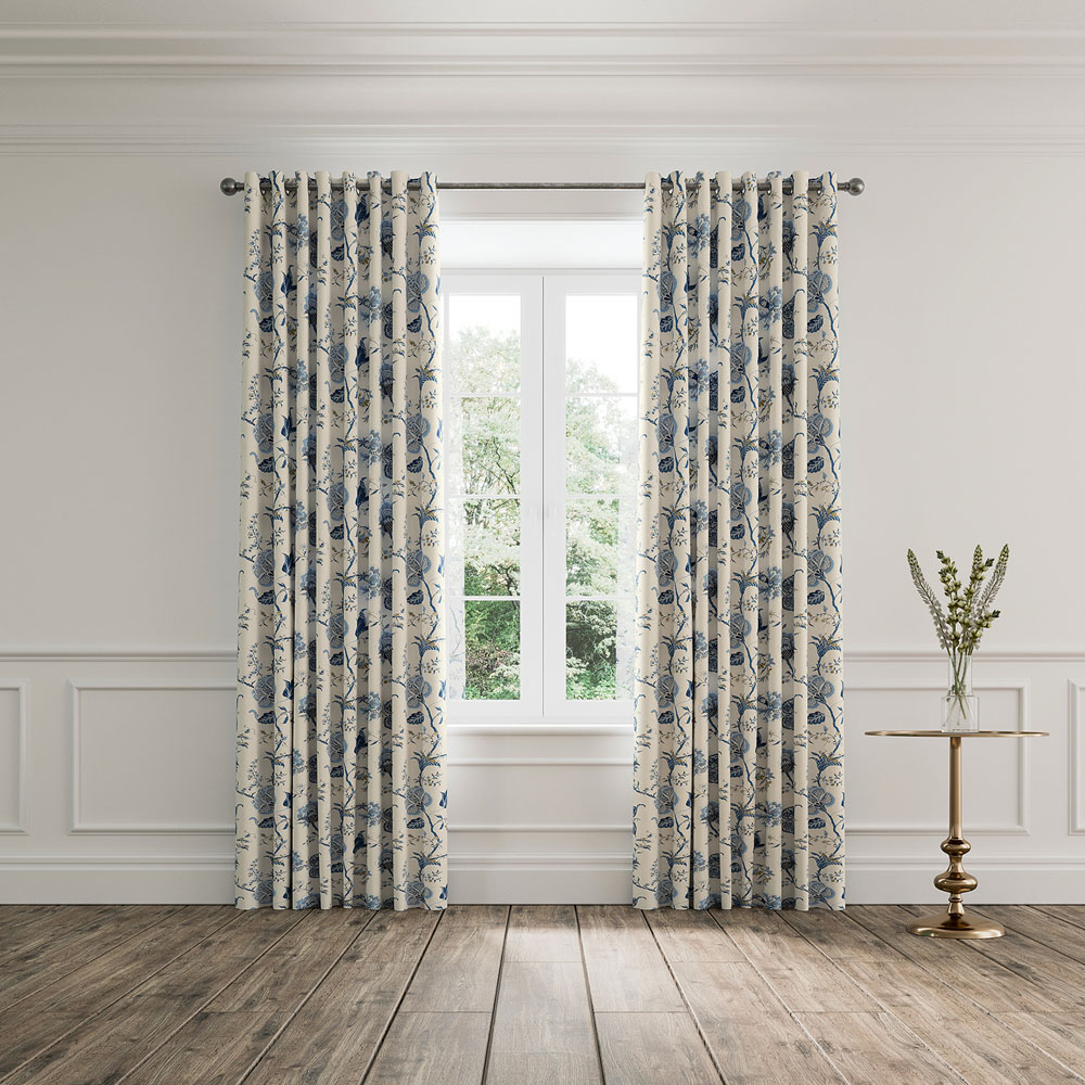 V&A Palampore Trail Blue Lined Blackout Pencil Pleat Curtains 229 x 229cm Image 4