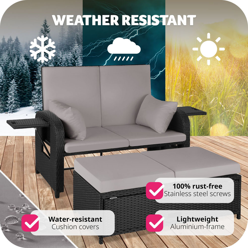 tectake Crete 2 Seater Black and Grey Reclining Garden Sofa Image 8