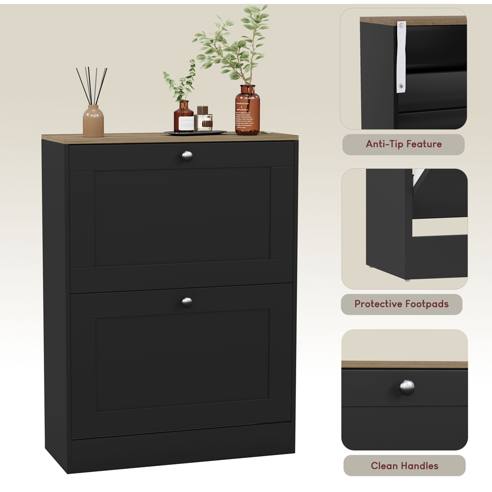 VIDA DESIGNS 2 Drawer Black and Oak Effect Shoe Cabinet Image 8