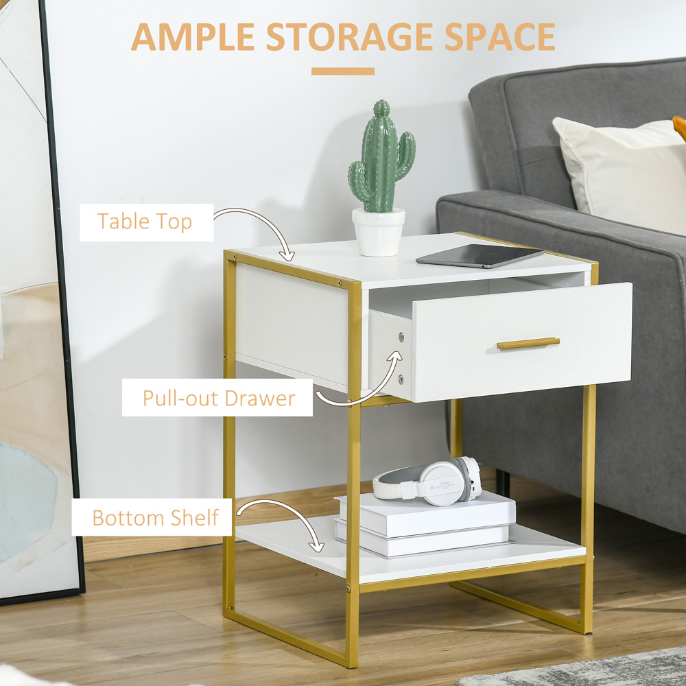 Portland Single Drawer and Shelf White and Gold Bedside Table Image 6