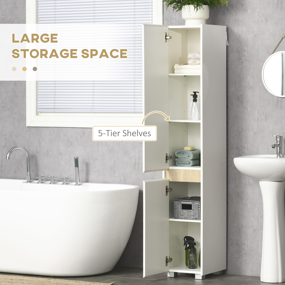 Kleankin 5-TierWhite Tall Adjustable Bathroom Cabinet Image 7