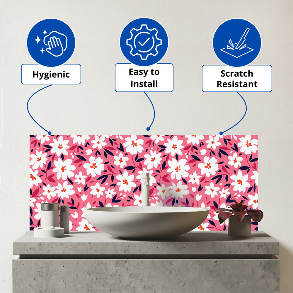 Warren Reed Designer White Flower Pattern Glass Bathroom Splashback 25 x 60cm Image 3