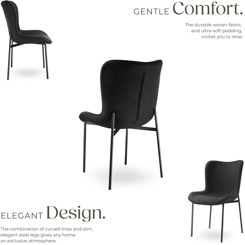 tectake Tessa Black Woven Fabric Padded Dining Chair Image 5
