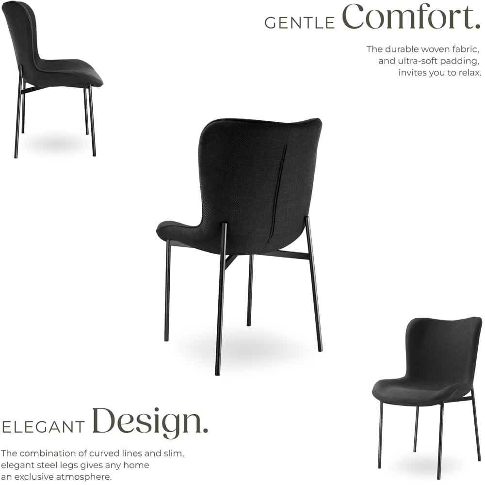 tectake Tessa Set of 6 Black Woven Fabric Padded Dining Chair Image 5