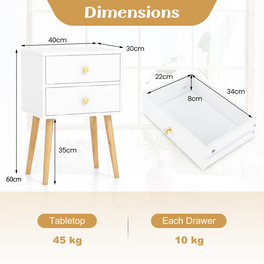 Costway 2 Drawer White Wooden Nightstand Image 9