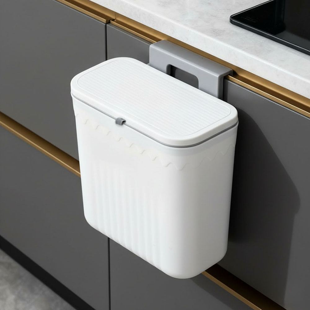 Living and Home White Wall-Mounted Waste Bin with Lid 28cm Image 2