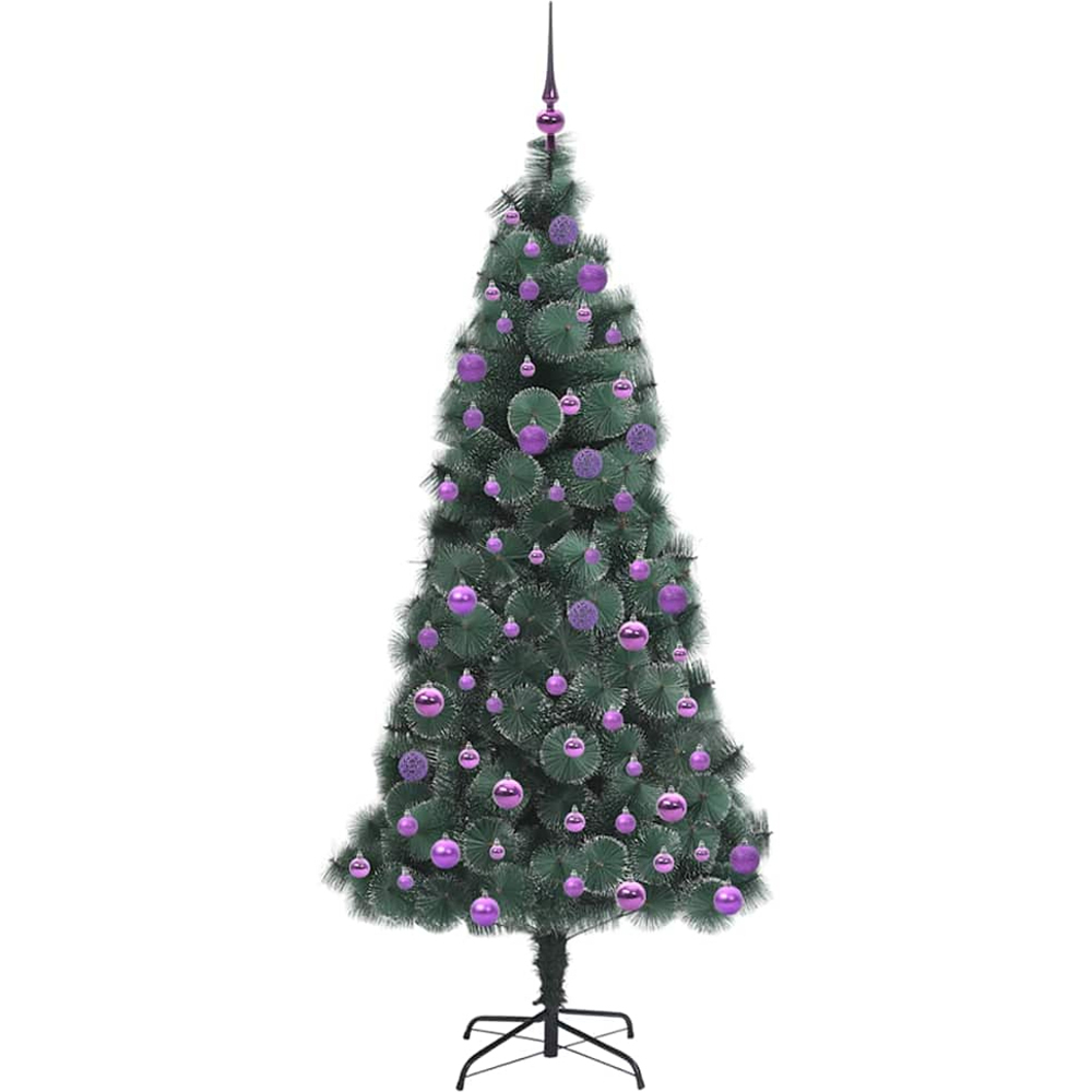 vidaXL Pre-Lit Lilac Baubles Green Artificial Christmas Tree 6ft Image 4