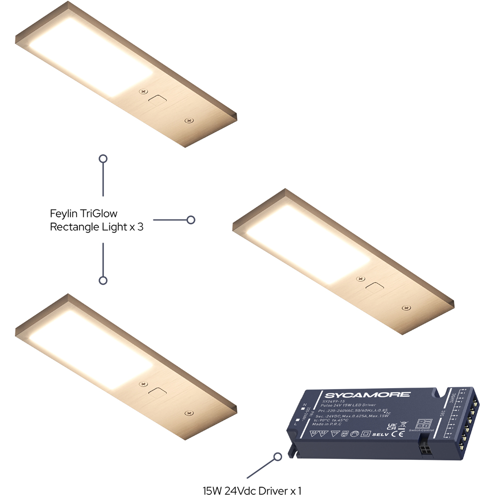 Sorrelis Feylin TriGlow Aluminium Rectangle 3 Cabinet Light Kit Image 3