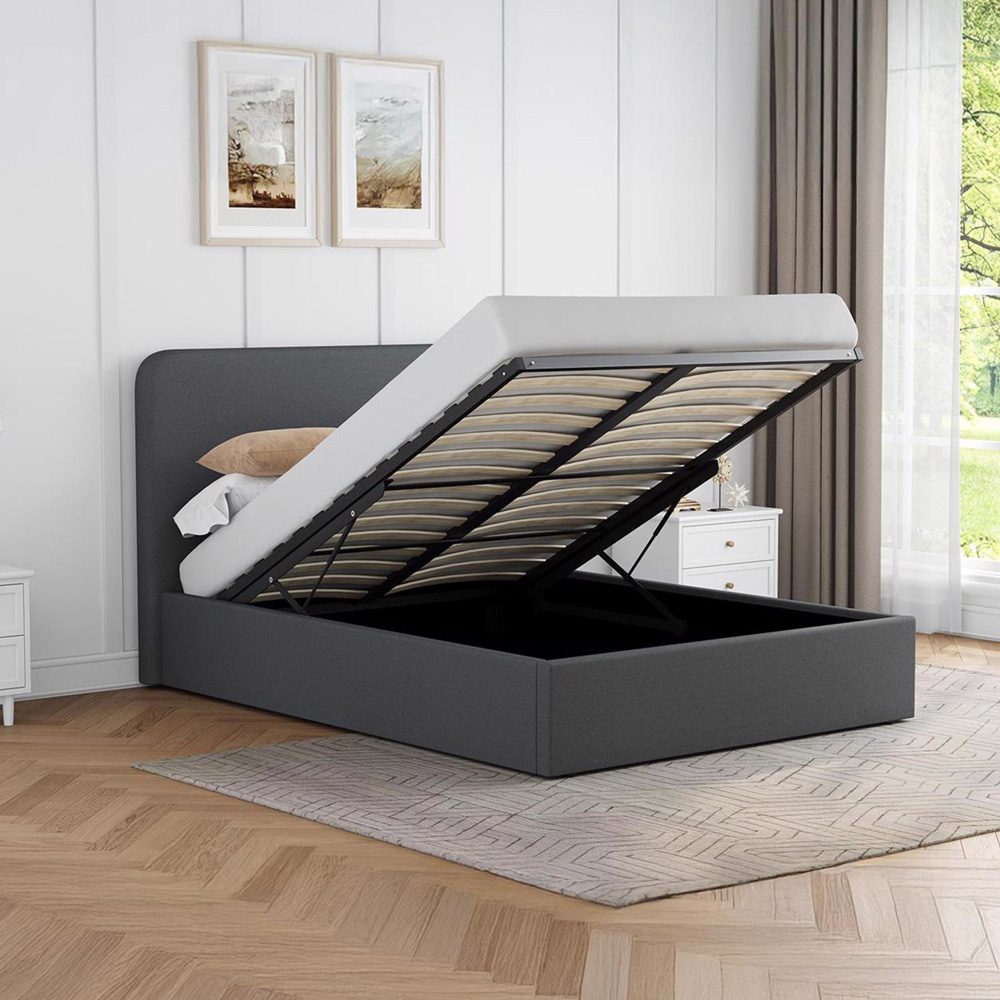 FWStyle King Size Grey Linen Upholstered Lift-Up Ottoman Bed Frame Image 7