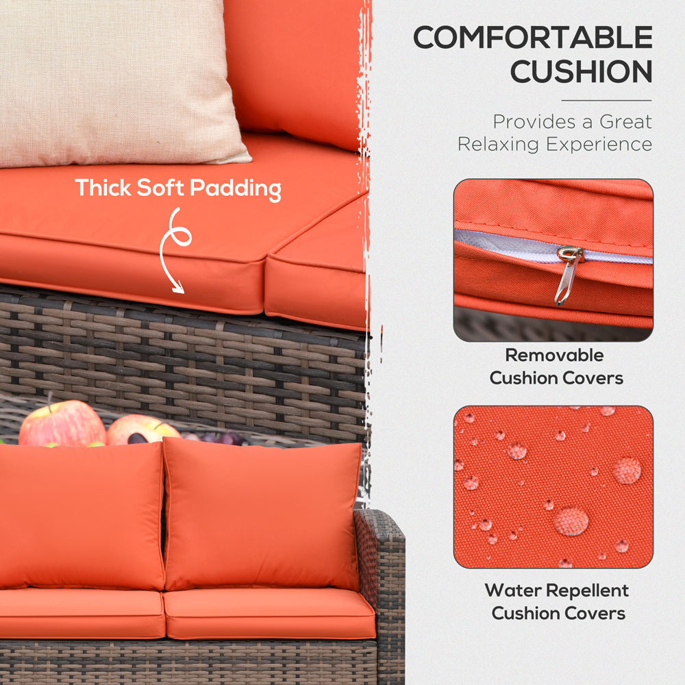 Outsunny 7 Seater Rattan Patio Sofa Set Orange Image 4
