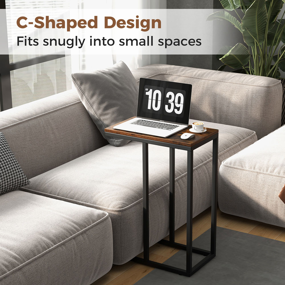 Costway Rustic Brown C Shaped End Table Image 8