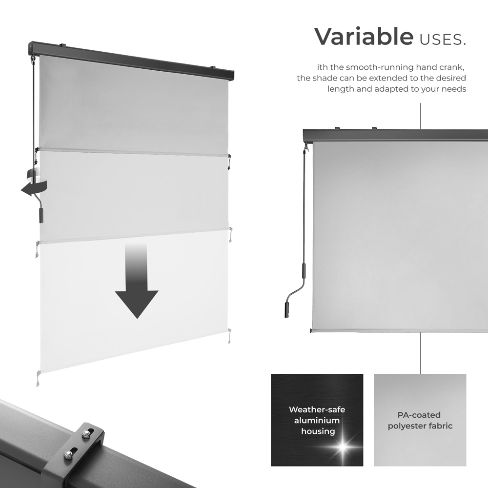 tectake Eloise Light Grey Vertical Awning with 2 Wall Brackets 1.4 x 2.5m Image 3