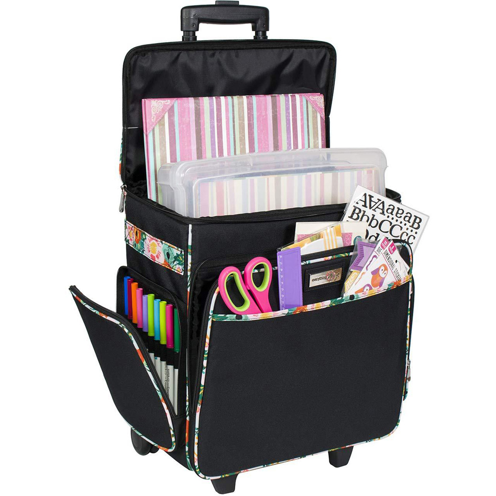 Everything Mary EVM6362-10 Black Floral Rolling Tote Trolley Bag 36.2 x 22.2 x 39.3cm Image 2