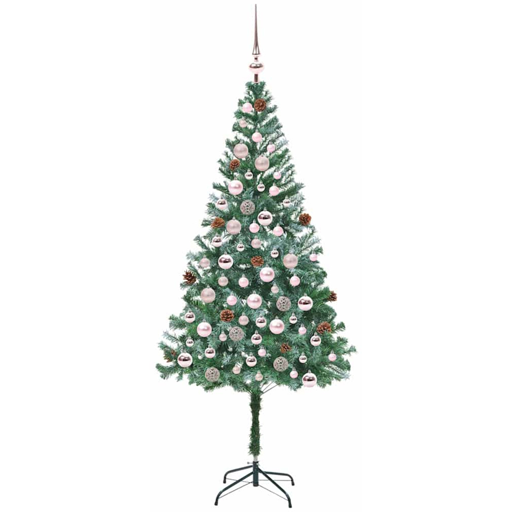 vidaXL Pre-Lit Pink Baubles Green Artificial Christmas Tree 6ft Image 4