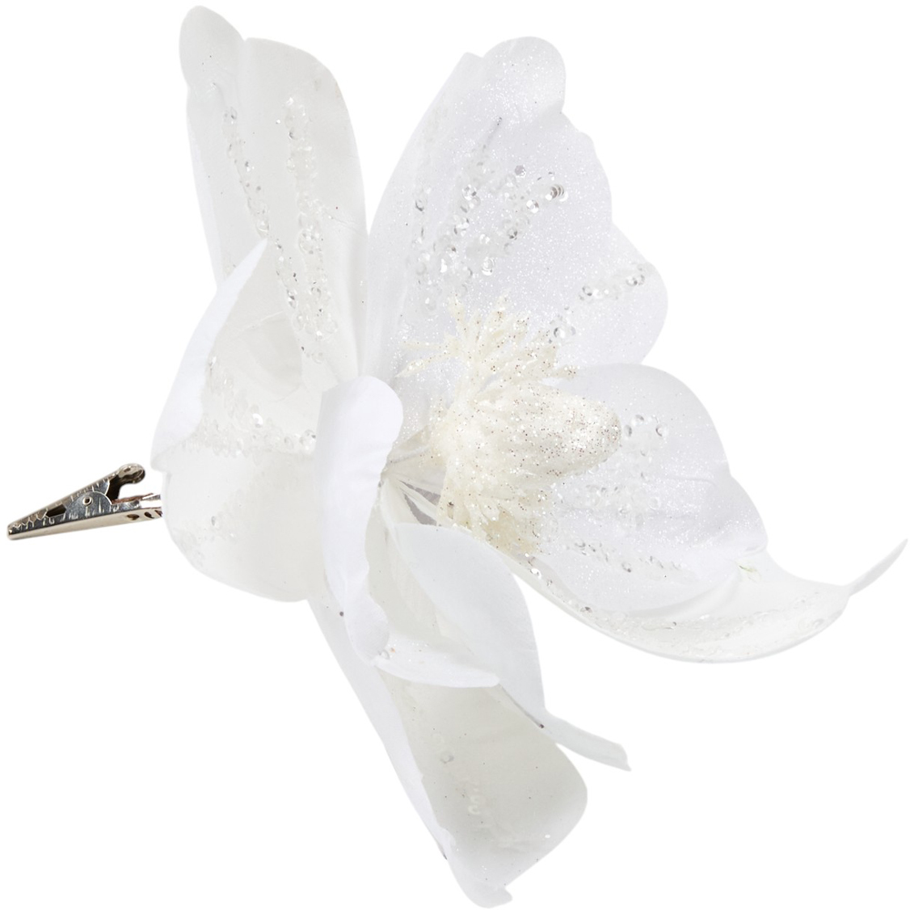 White Glitter Flower Clip White Image 2