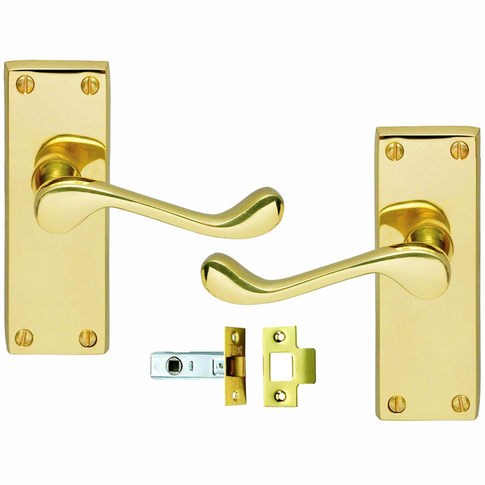 Golden Grace Polished Brass Victorian Scroll Door Handle Set 120mm Image