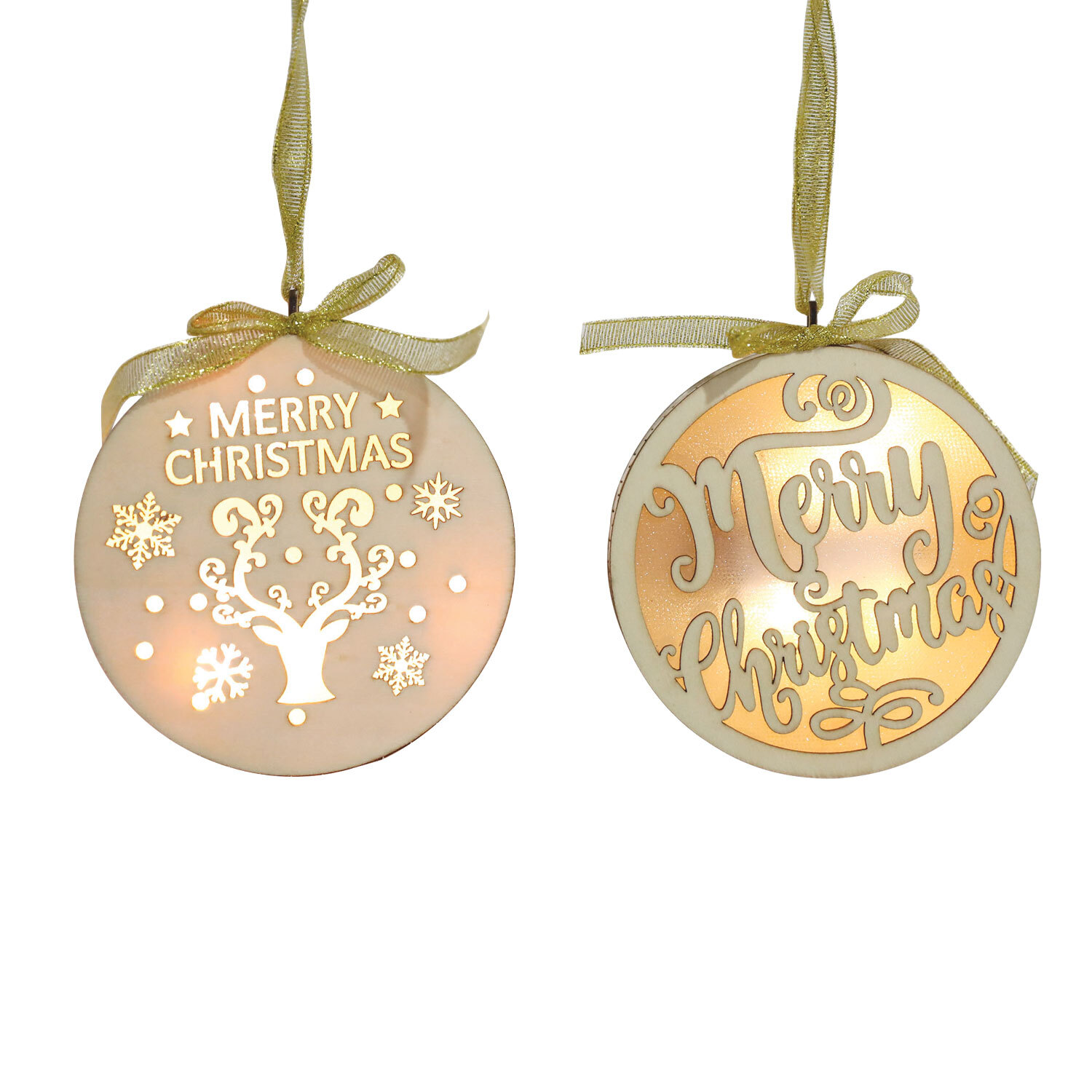 Hanging Christmas Tree Wooden LED Merry Christmas Ornament Image 1