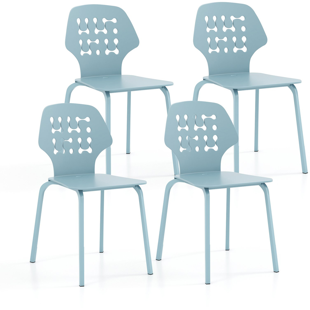 Costway Set of 4 Blue Hollowed Backrest Dining Chairs Image 2