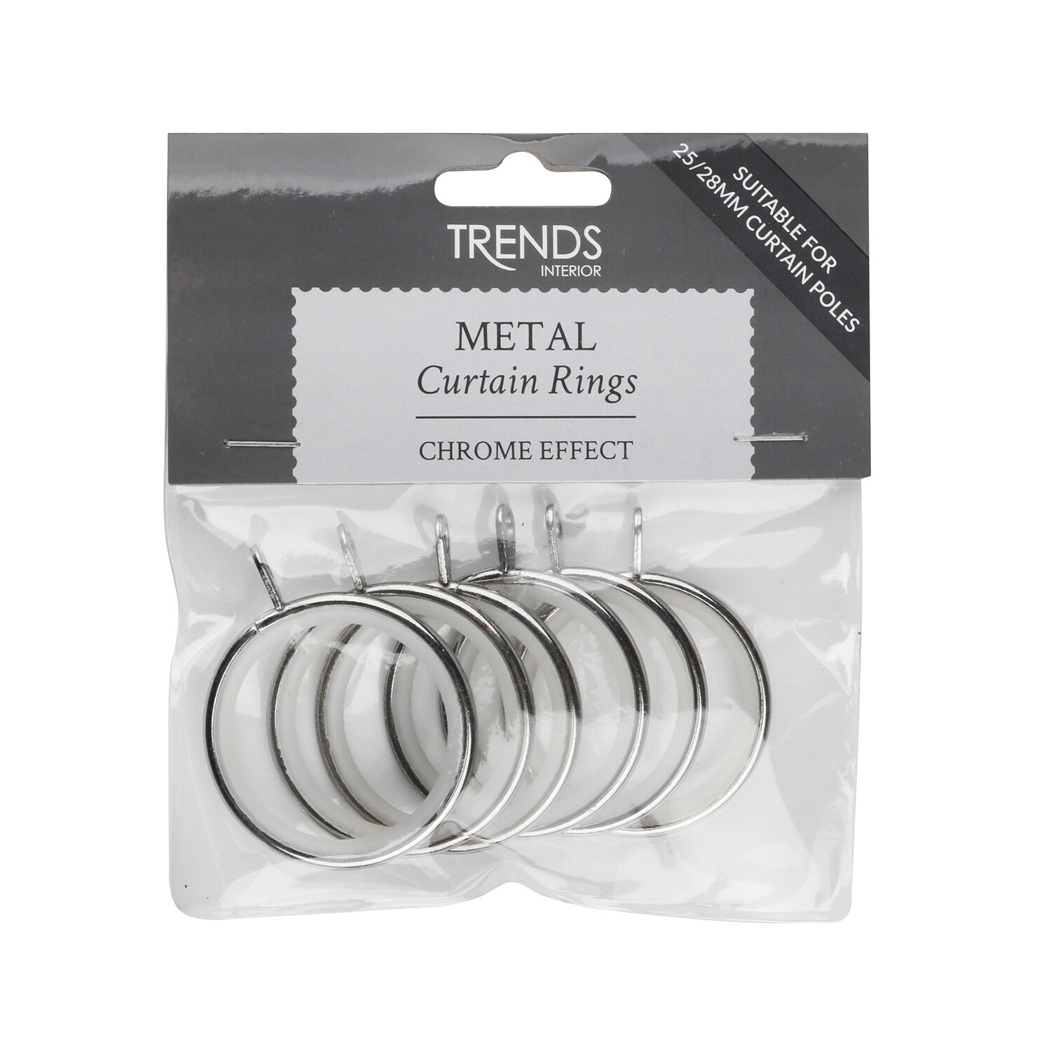 Trends Chrome Metal Curtain Rings 25-28mm Image 2