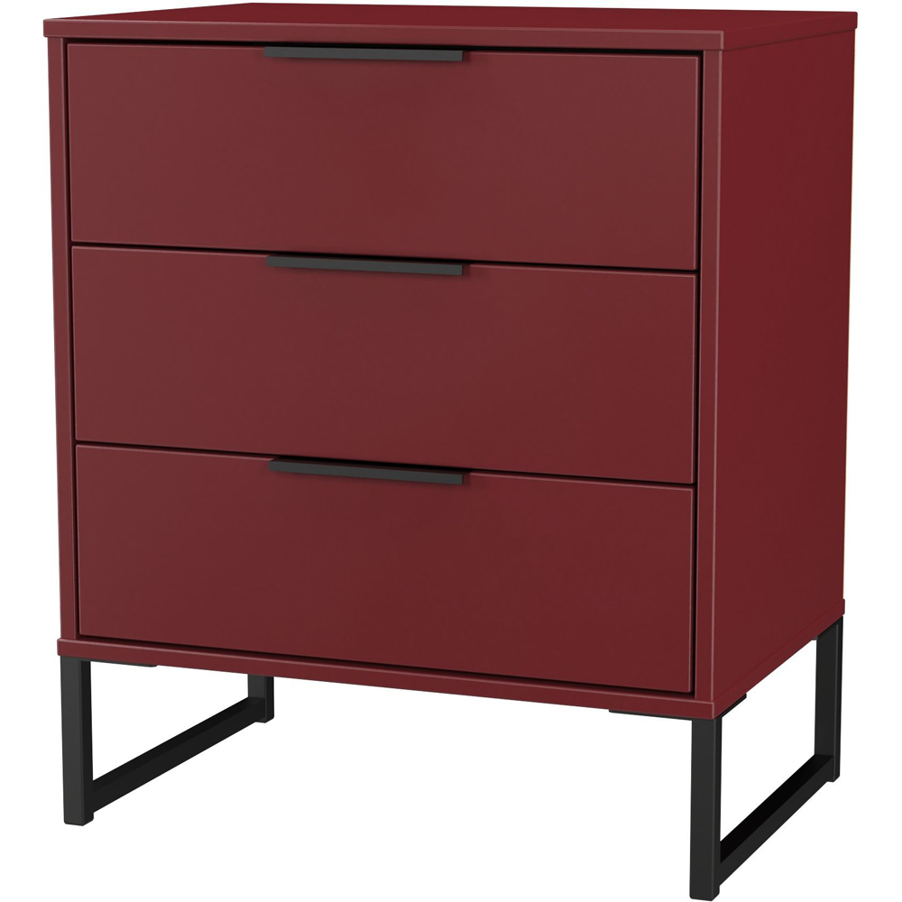Crowndale Hong Kong 3 Drawer Red Matt Midi Chest of Drawers Ready Assembled Image 2