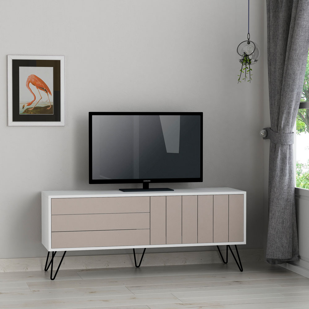 Decortie Picadilly 2 Door White and Mocha Grey TV Unit Image 6