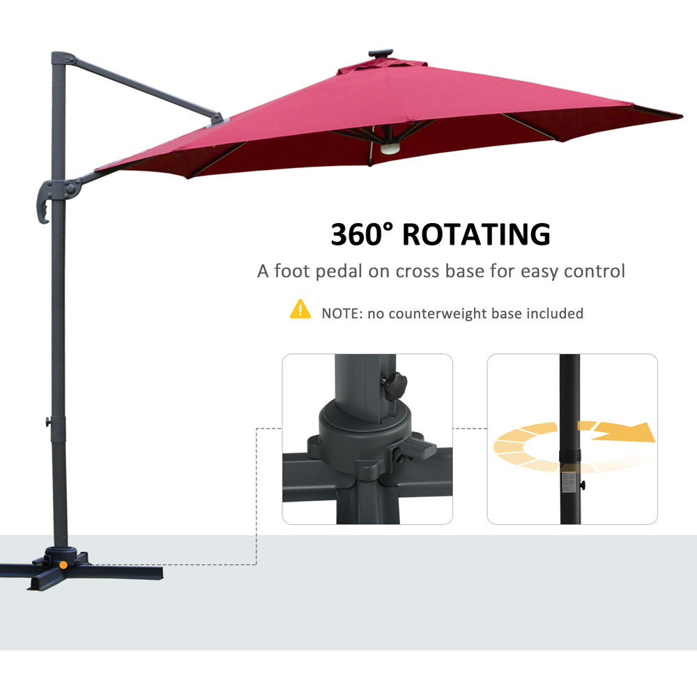Outsunny Red Solar LED Rotating Cantilever Roma Parasol with Cross Base 3m Image 6