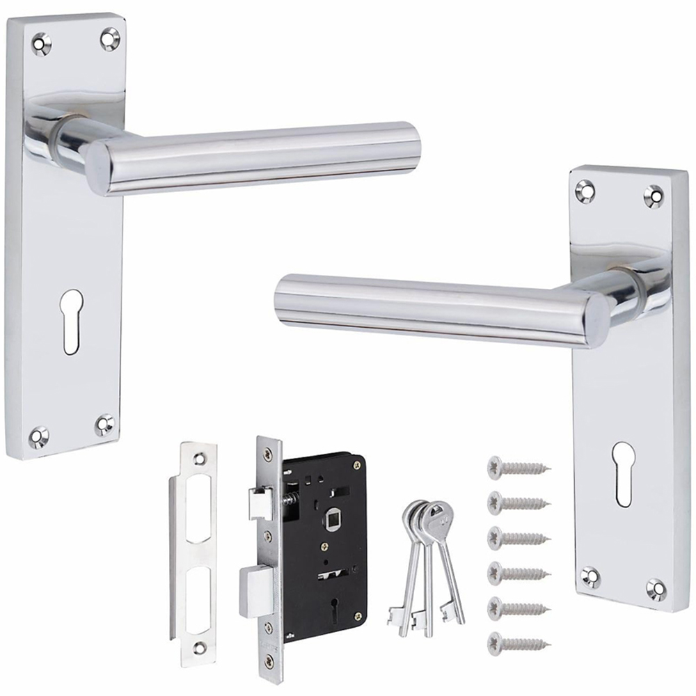 Golden Grace Polished Chrome Victorian Straight T-Bar 3 Lever Lock Door Handle 64mm 150 x 40mm Image 1