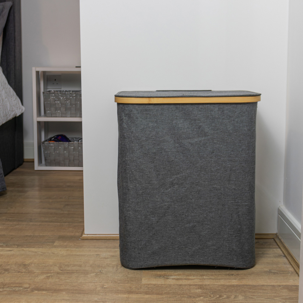 JVL Bambanio Grey Bamboo Foldable Laundry Hamper 66L Image 7