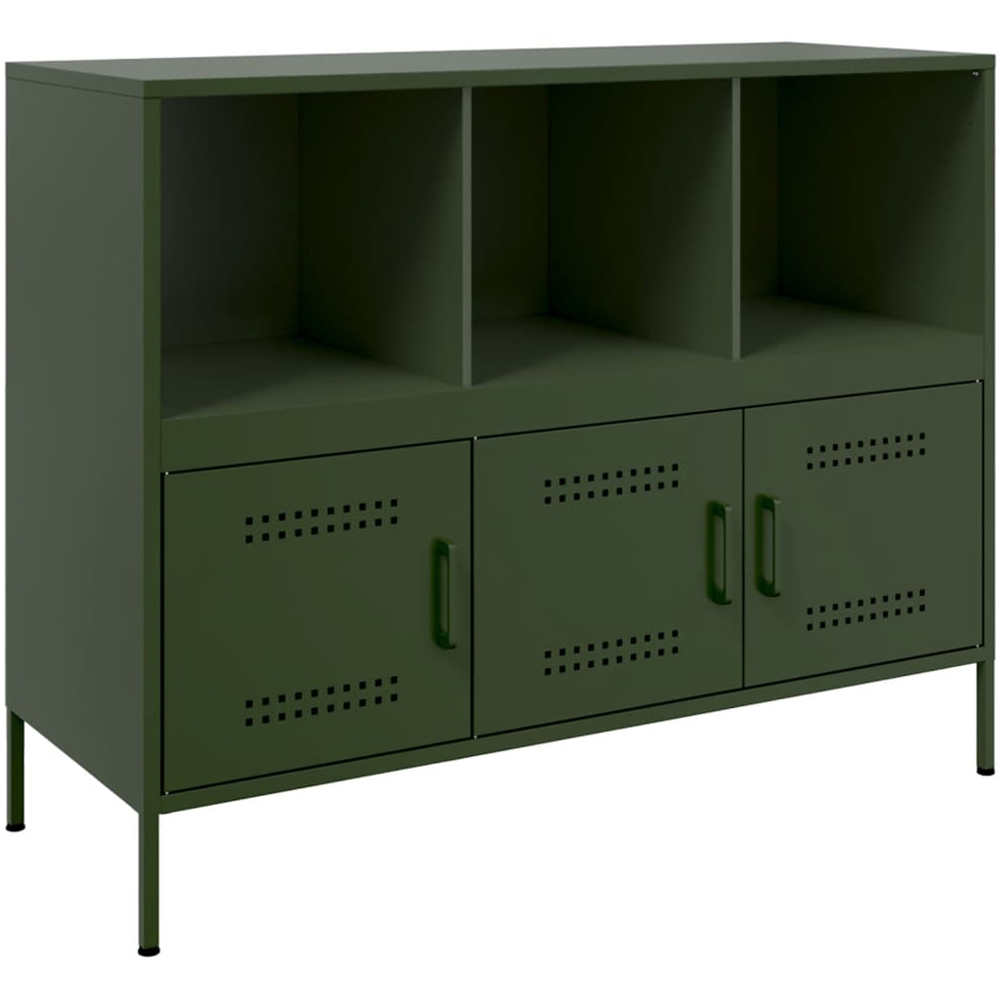 vidaXL 3 Door 3 Shelf Olive Green Steel Sideboard Image 2