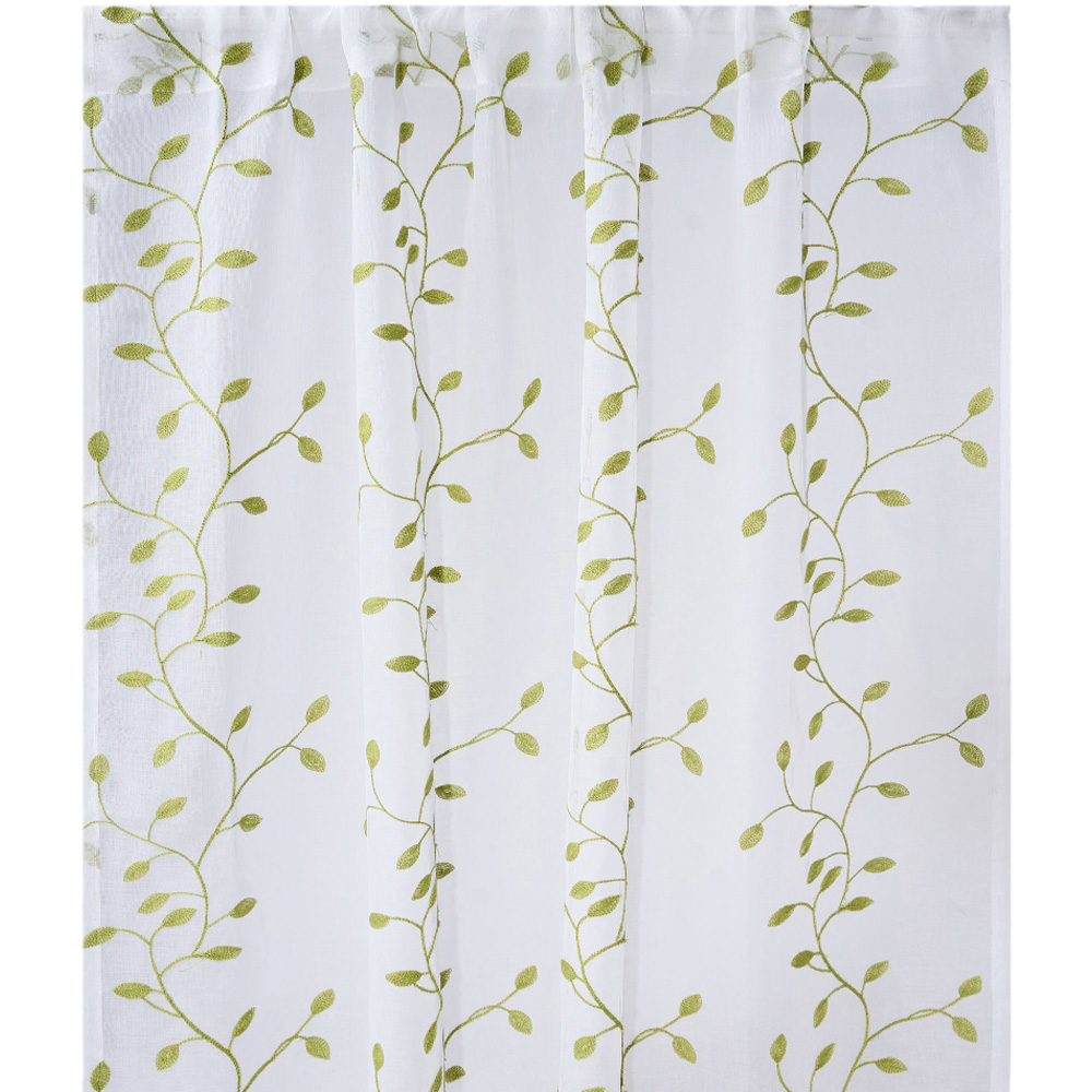 Living and Home Green Vine Embroidered Semi-Sheer 2 Panel Curtains 130 x 240cm Image 4