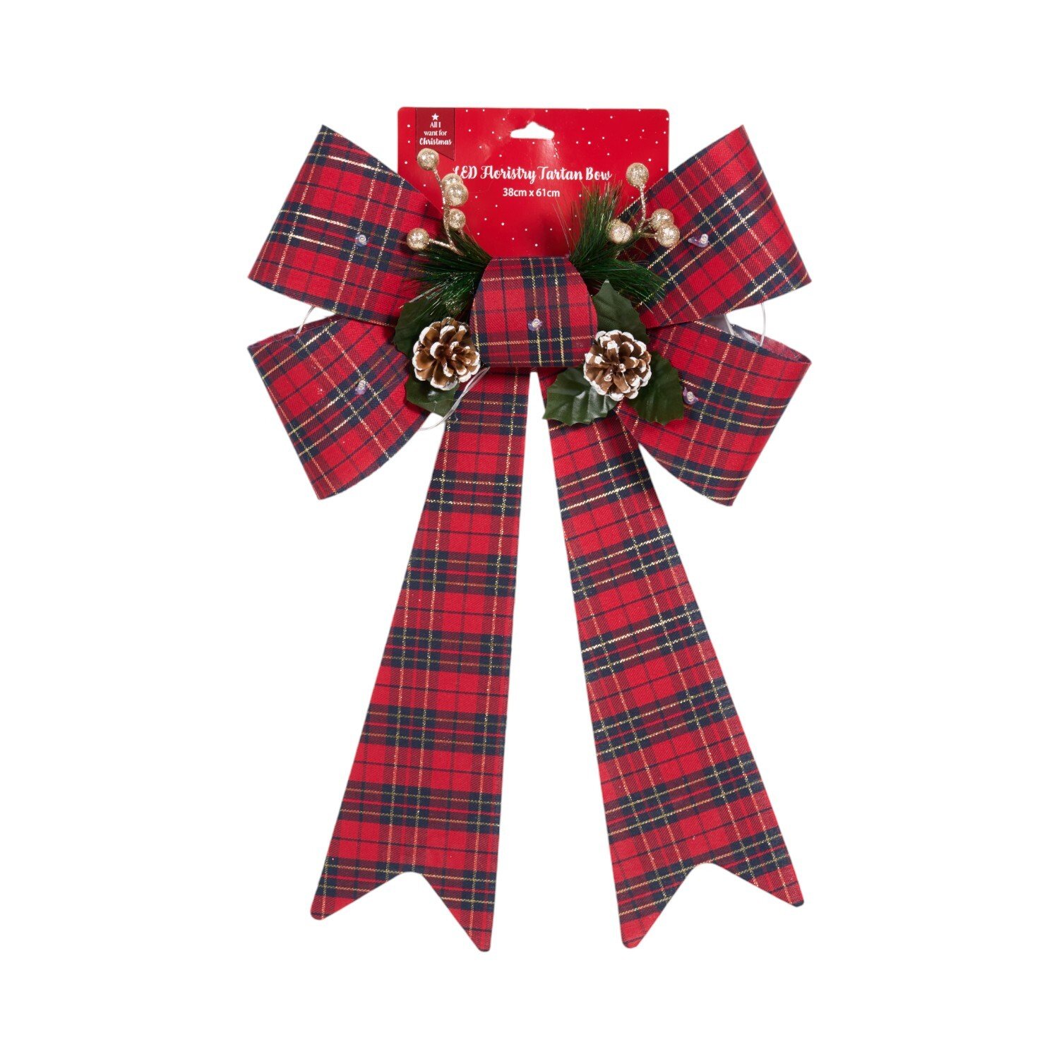 Floristry LED Tartan Bow Red Image 1