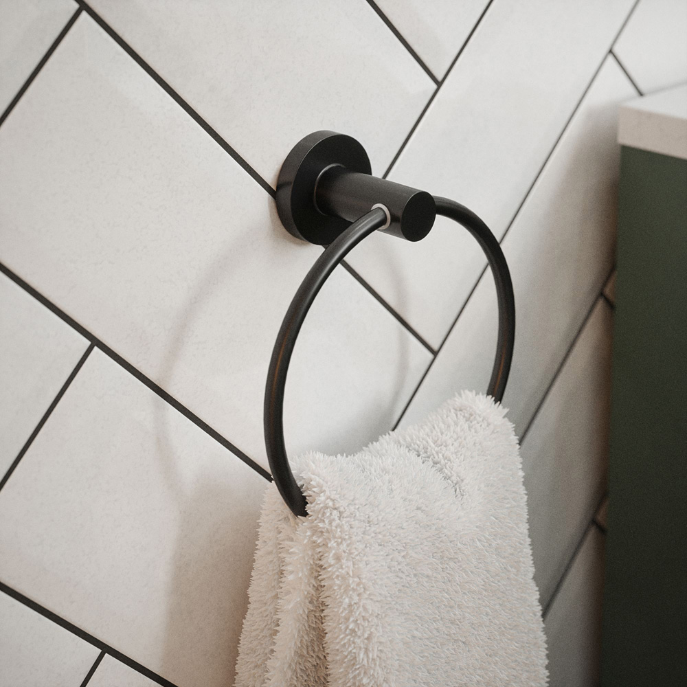 Rothley Matt Black Round Towel Ring 155mm Image 2