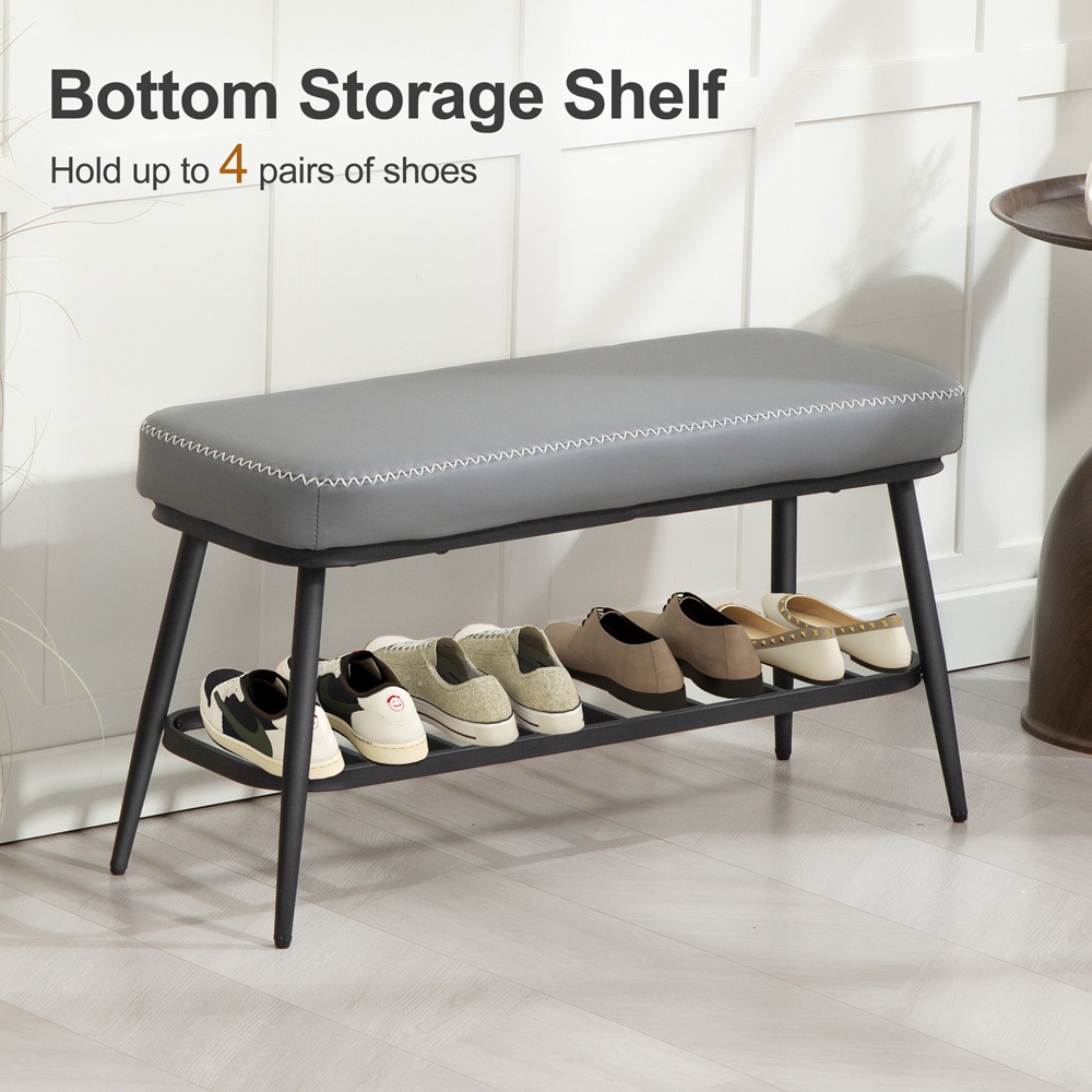 HOMCOM Single Shelf Grey PU Leather Shoe Rack Bench Image 7
