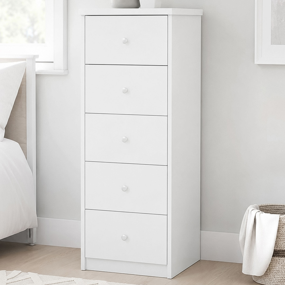 Core Products Erin 5 Drawer White Finish Narrow Chest of Drawers  Image 1