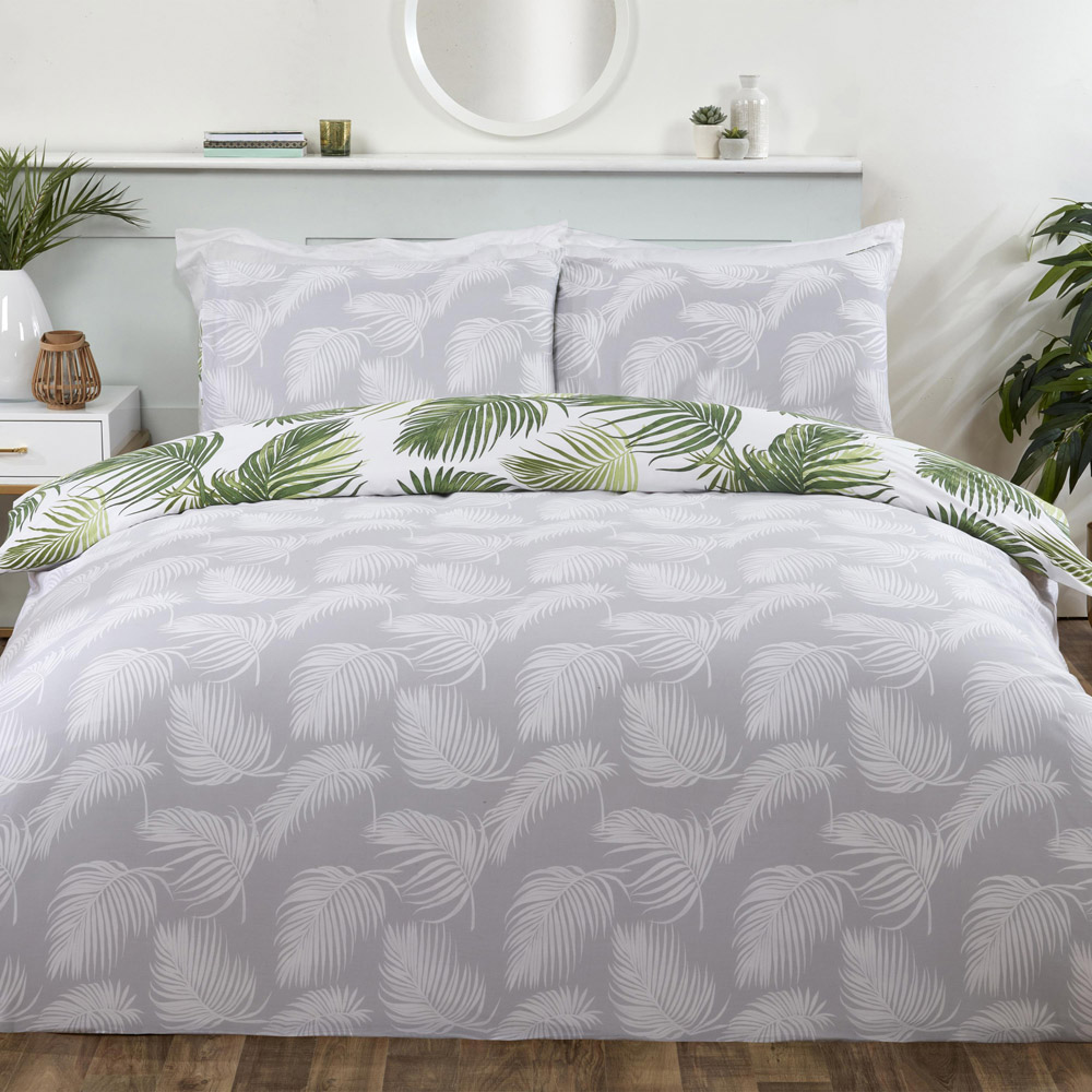 Smart Living Double Green Palm Print Reversible Duvet Cover Set Image 3
