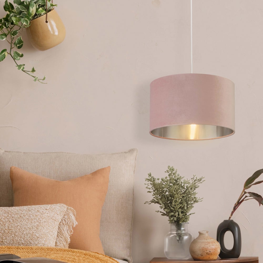 Lighting Collection Pink Silver Inner Velvet Drum Shade 35cm Image 2