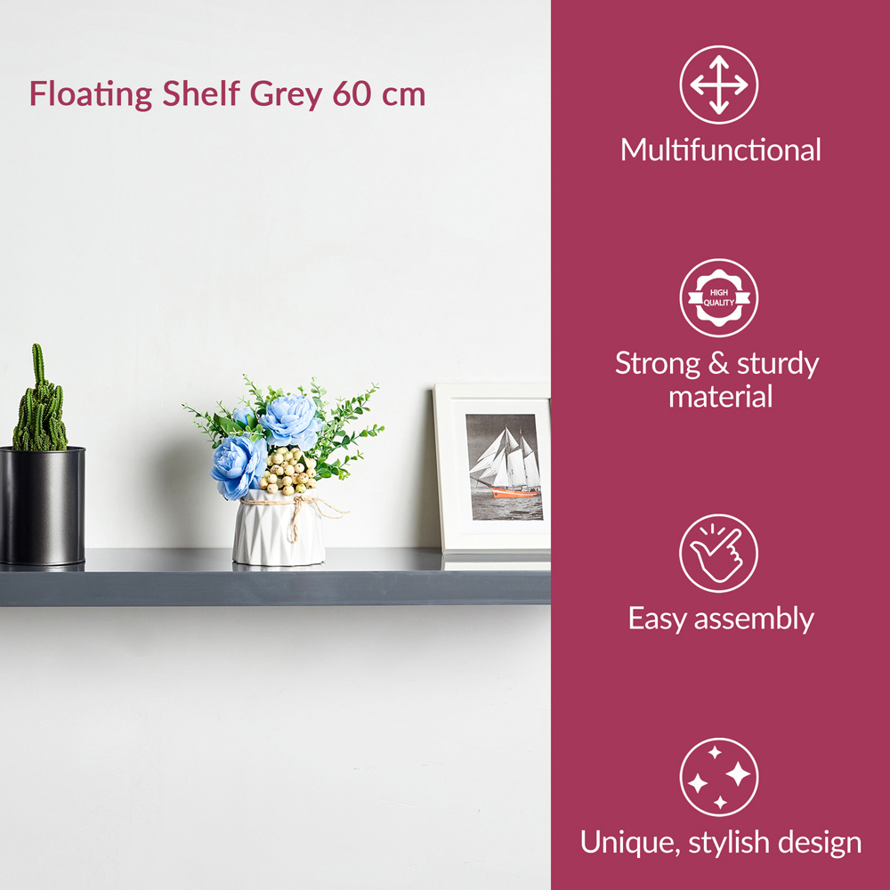 Innoteck 60cm High Gloss Grey Floating Shelf Image 4