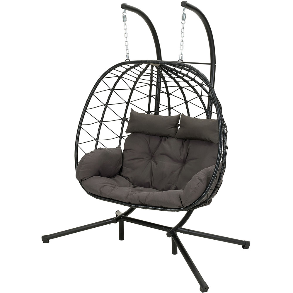Living and Home 2 Seater Padded Swing Egg Chair with 4-Legged Metal Stand Image 2