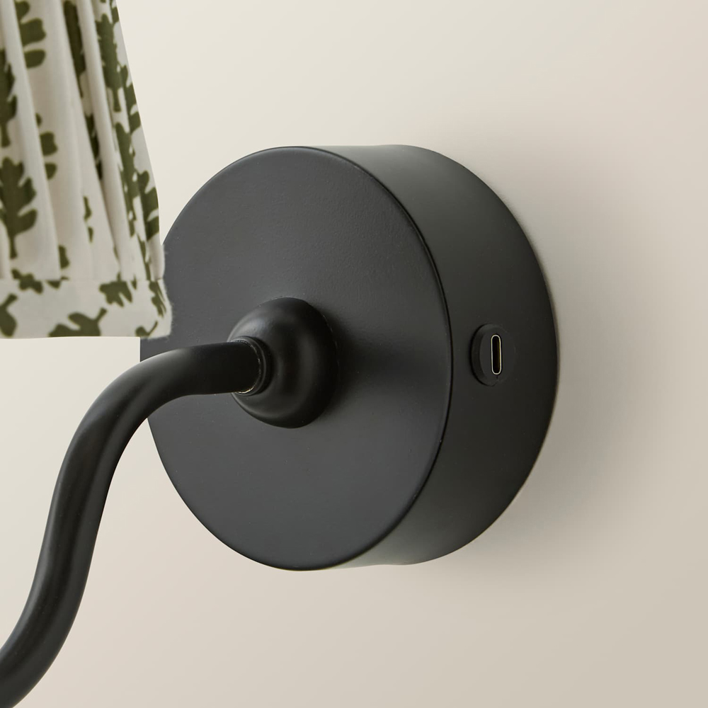 ValueLights Lowe Green Ditsy Floral Pleated Shade Black Rechargeable Wall Light with Bulb Image 5