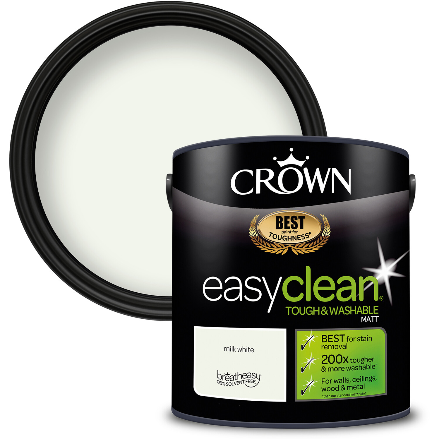 Crown Easyclean Milk White Matt Emulsion Multisurface Paint 2.5L Image 1