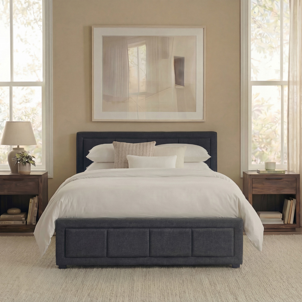 VIDA DESIGNS Vanita Single Dark Grey Linen Ottoman Bed with Padded Headboard Image 3