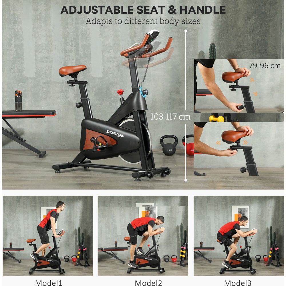 SPORTNOW Black Quiet Stationary Exercise Bike Image 5