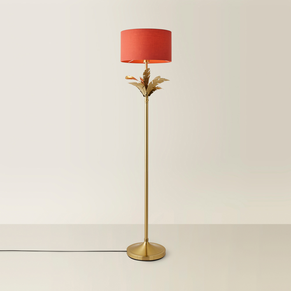 ValueLights Christina Rust Red and Gold Palm Leaf Single Stem Floor Lamp and Bulb Image 5