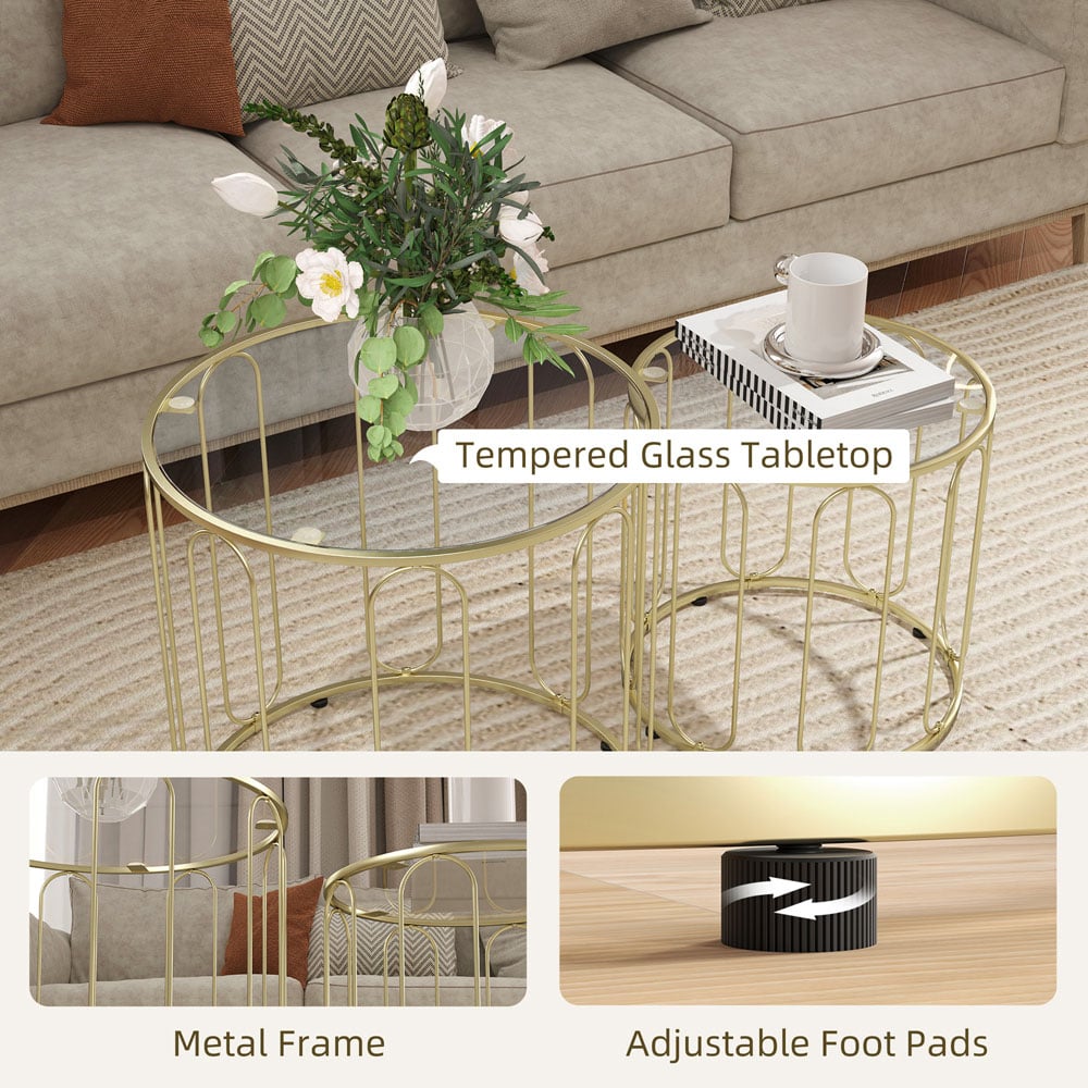 HOMCOM Gold Metal Frame Nesting Coffee Table Set of 2 Image 6