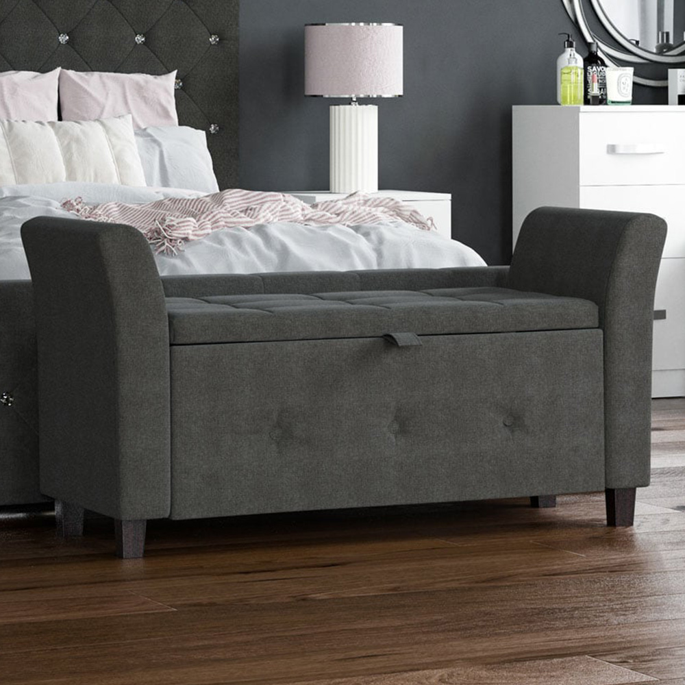 Vida Designs Seville Linen Dark Grey Storage Ottoman Image 1