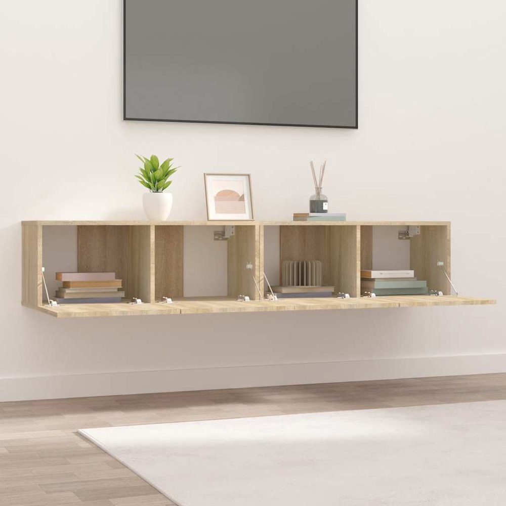vidaXL 2 Door Sonoma Oak Wall Mounted TV Cabinet Set of 2 Image 3