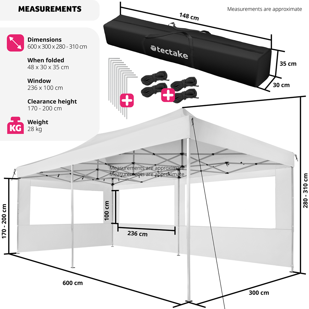 tectake Viola 6 x 3m White 2 Side Panel Gazebo Image 9