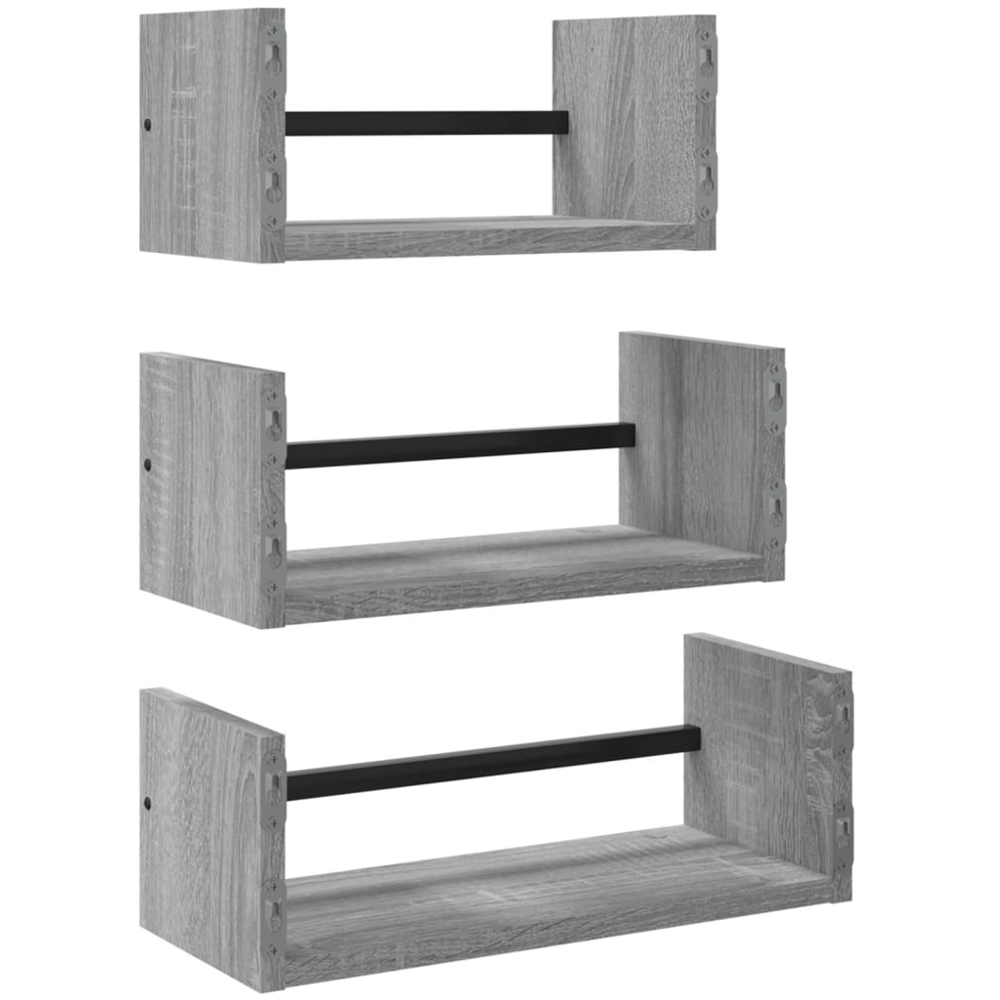 vidaXL Set of 3 Grey Sonoma Floating Wall Shelf Image 5