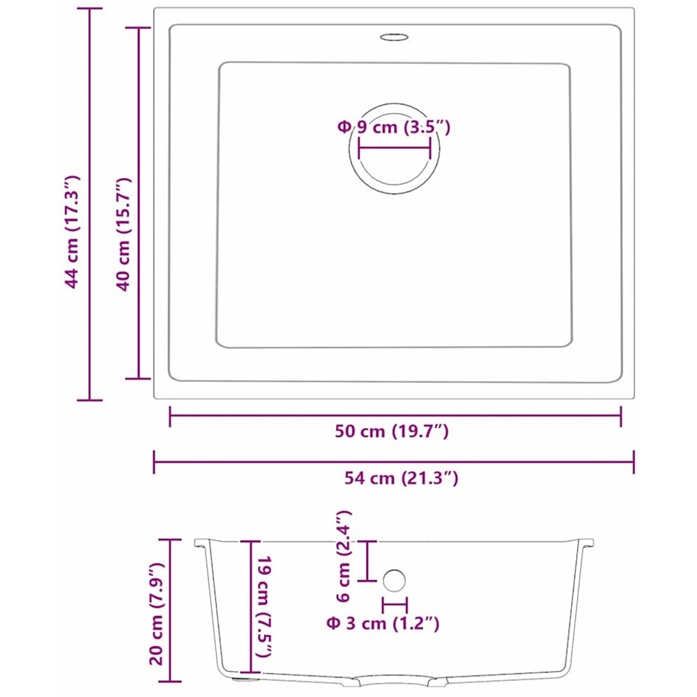 vidaXL White Granite Kitchen Sink 54 x 44 x 20cm Image 6