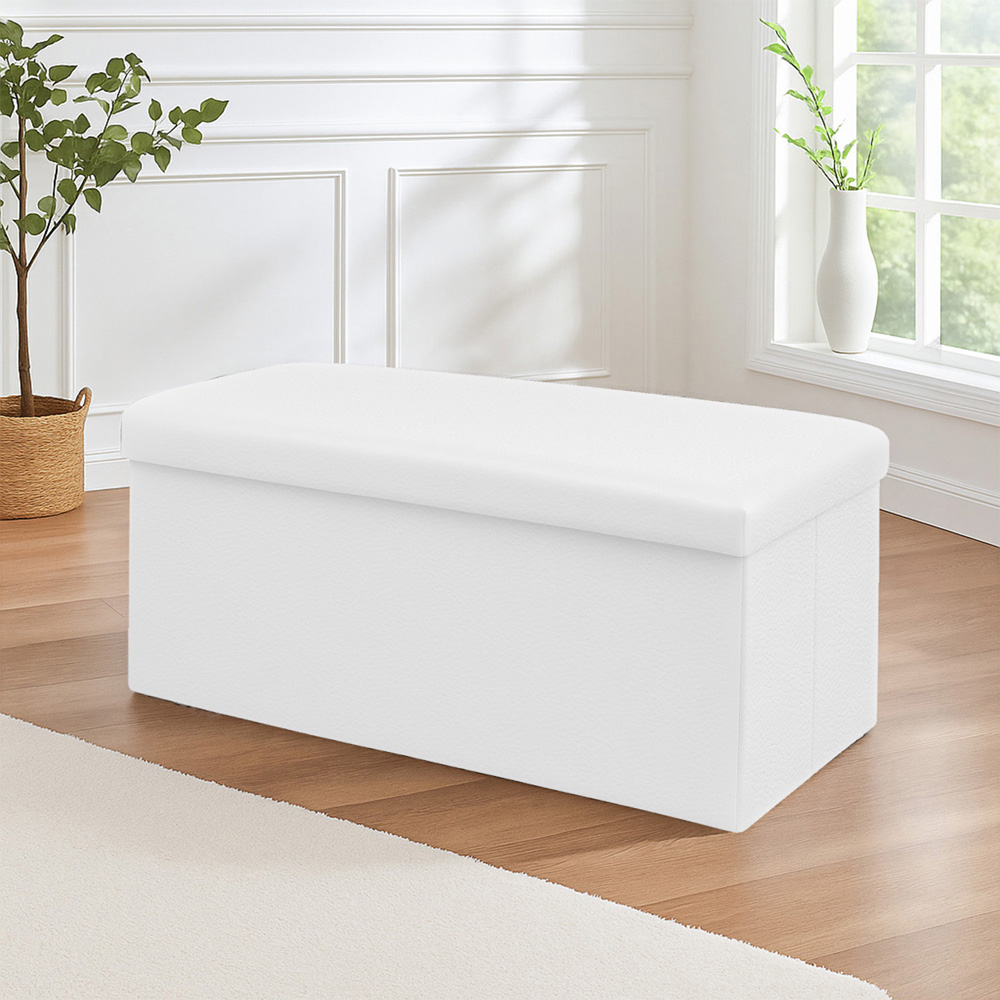 Homerepublic White Faux Leather Foldable Storage Box 110 x 38cm Image 2